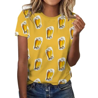 Short Sleeve Beer Print Dirndl Shirt