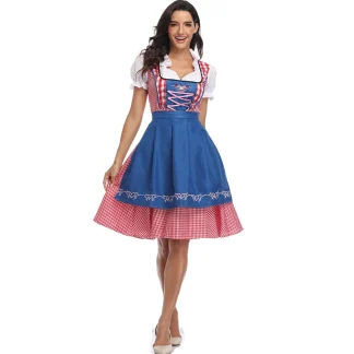 Ruffle Neckline Plaid Dirndl Dresses